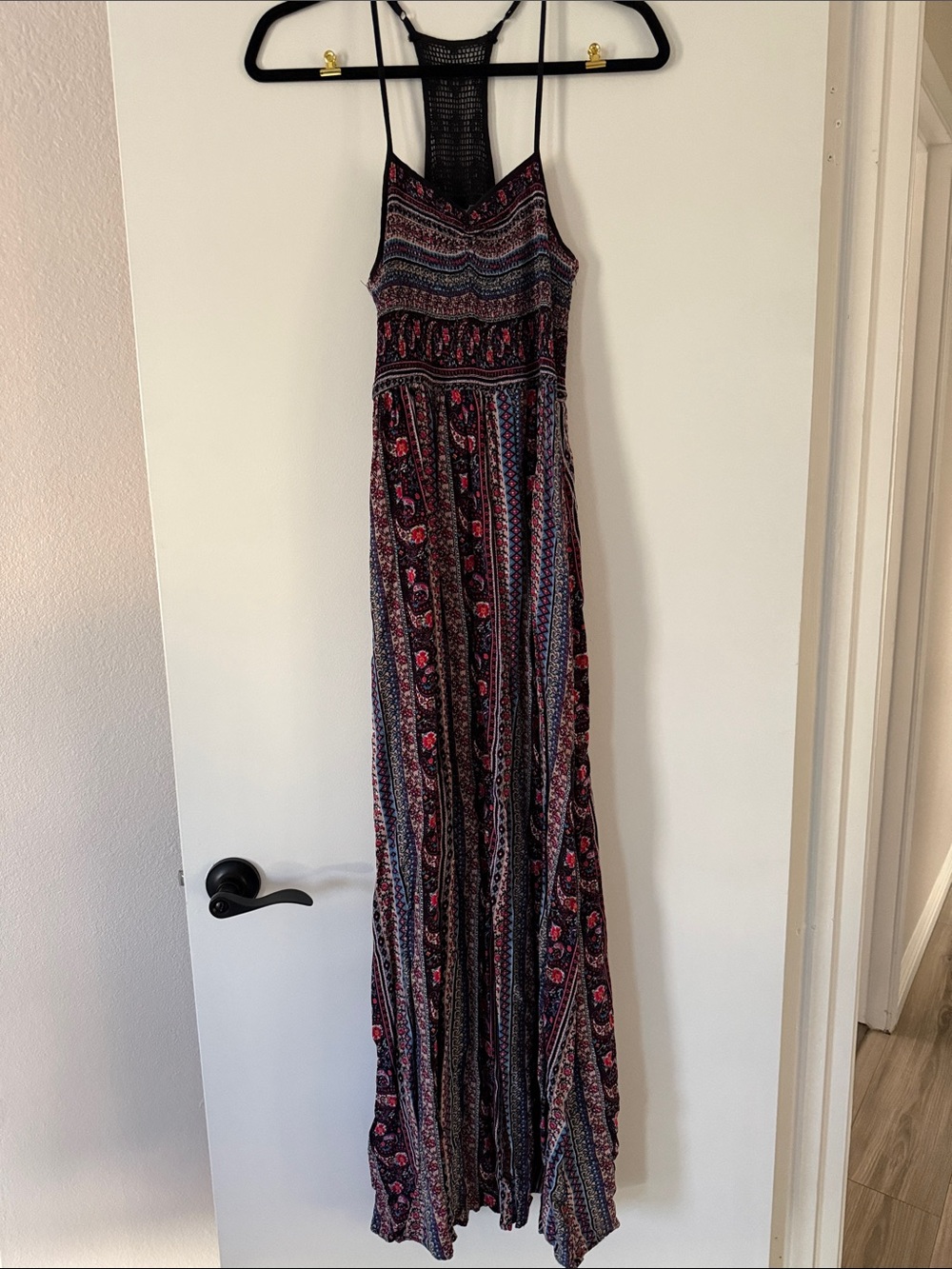 Xhilaration Black Maxi Dress with Pink Floral & Multicolor Stripes - Picture 2 of 5